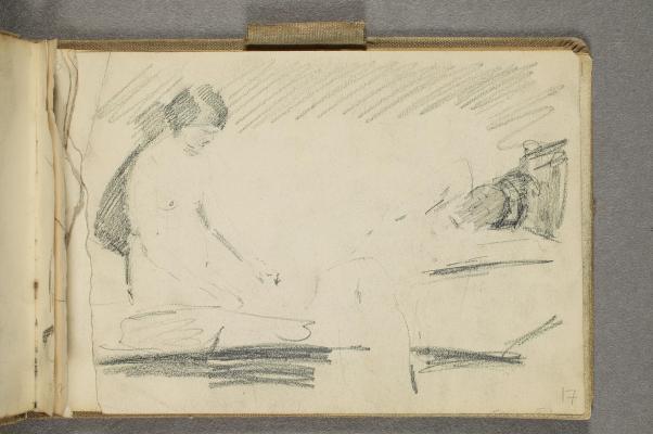 Two Female Nudes, Sitting and Reclining