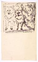Originaltegning til "Munch med to hunder, Truls og Fips I"
