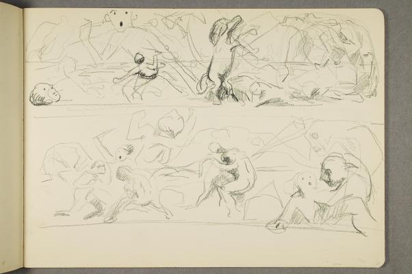 Two Drafts for a Frieze with Violent Battle Scenes
