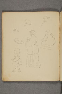 a) Standing Woman and Girl Walking b) Seated male c) Various Unfinished Sketches