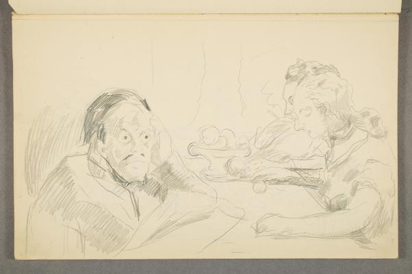 Woman and Two Men at the Table. Jealousy