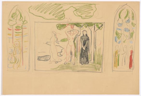 Outline Sketch for The Frieze of Life, including among others "Woman" and "The Scream"