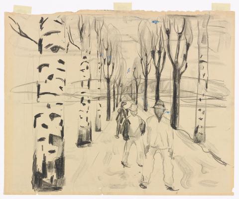 Workers in a Road with Trees