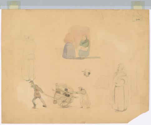 Old Couple with Cart and Sketches of Old Women