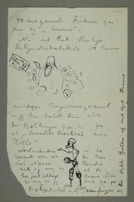 Notat med karikaturer av Krohg og Munch