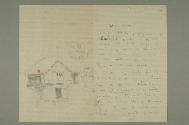 Letter to Karen Bjølstad with Sketches a) Granary b) Landscape with House