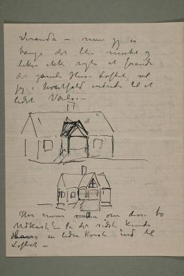 Letter to Karen Bjølstad with Two Sketches of a House