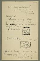 Brev til Auguste Clot med to skisser: A) Skisse av "Tiltrekning I"  B) Skisse av" På kjærlighetens bølger"