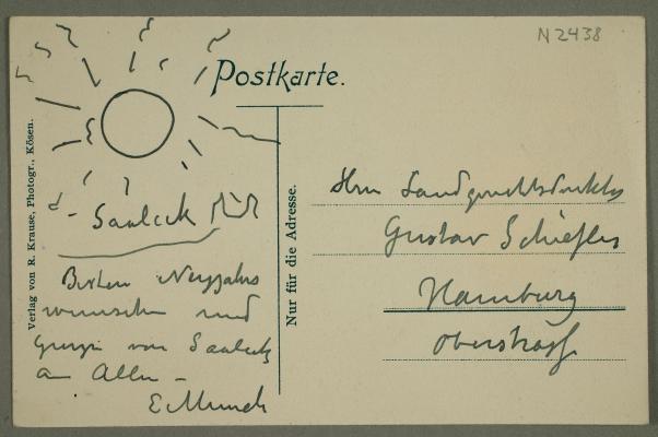 Post Card to Schiefler with Sketch of the Sun