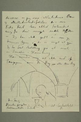 Letter to Ludvig Ravensberg with Self-Portrait under Archway