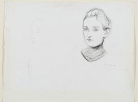 a) To påbegynte portrettskisser  b) Marie Linde