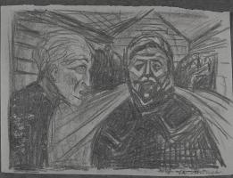 Originaltegning til "Kongsemnene: Bisp Nikolas og Dagfinn Bonde"