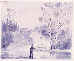 Mann med fiskestang ved en elv