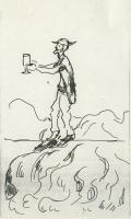 Brev til Ernest Thiel med tegning av Munch på line over Niagarafossen
