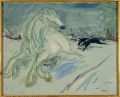 Springende hvit hest
