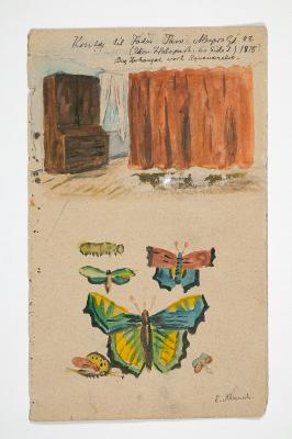 a) Christian Munch's Office at 48 Thorvald Meyer Street. b) Butterflies