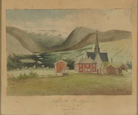 Oppdal kirke og prestegård. Kopi etter Edvard Diriks